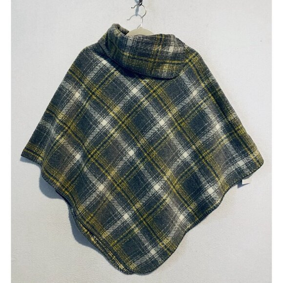 Belle Up Poncho Womens One Size Light Gray Plaid Box Her Out Lurex Knit Boho - Picture 1 of 6